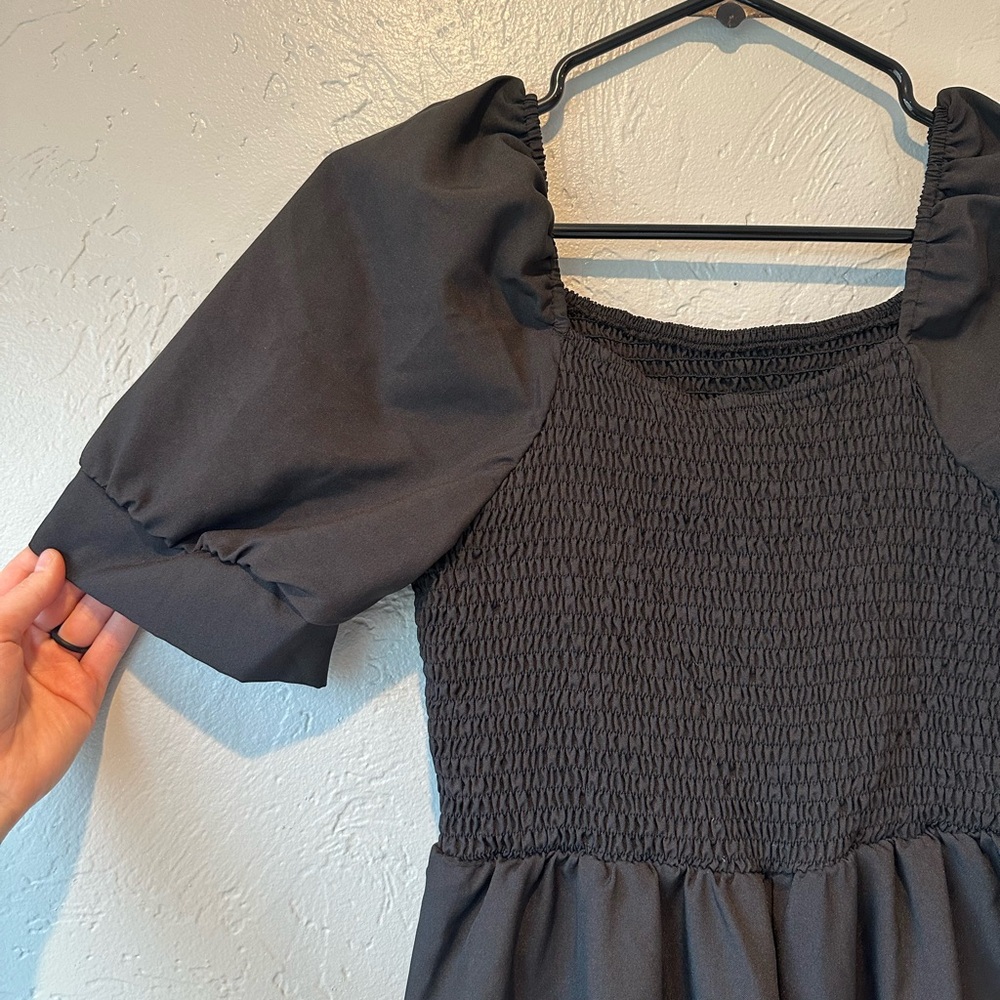 Black Puff Sleeve Smocked Romper
